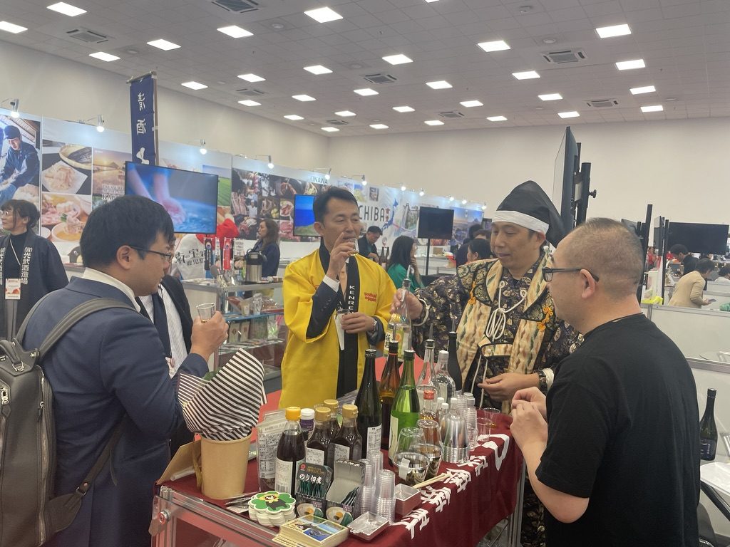 A business meeting and toast in samurai attire