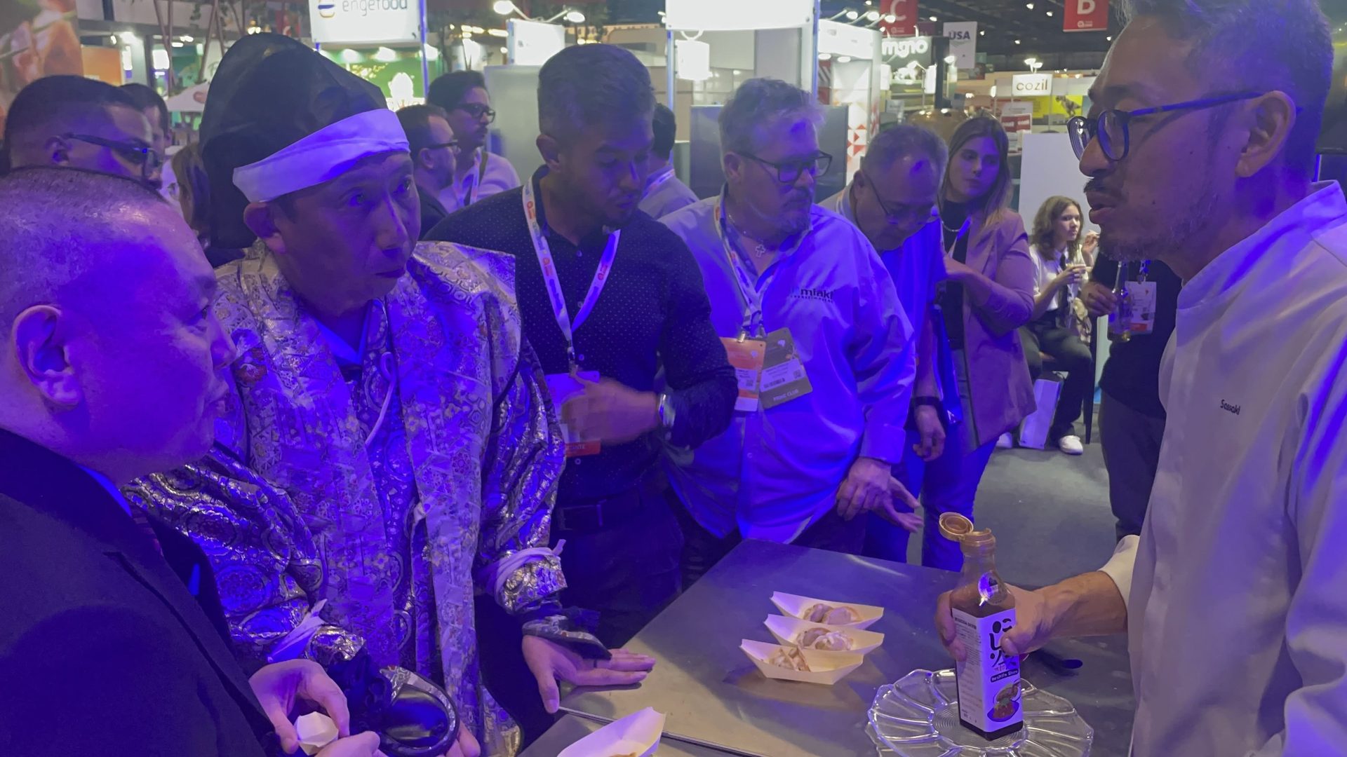 Meeting local chefs and buyers in samurai attire